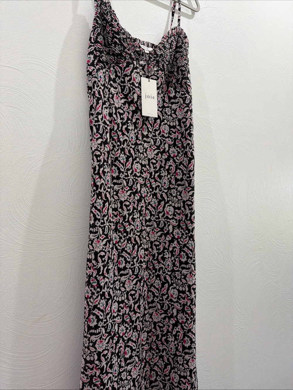 Joie Black Midi Dress with Pink and White Floral Print